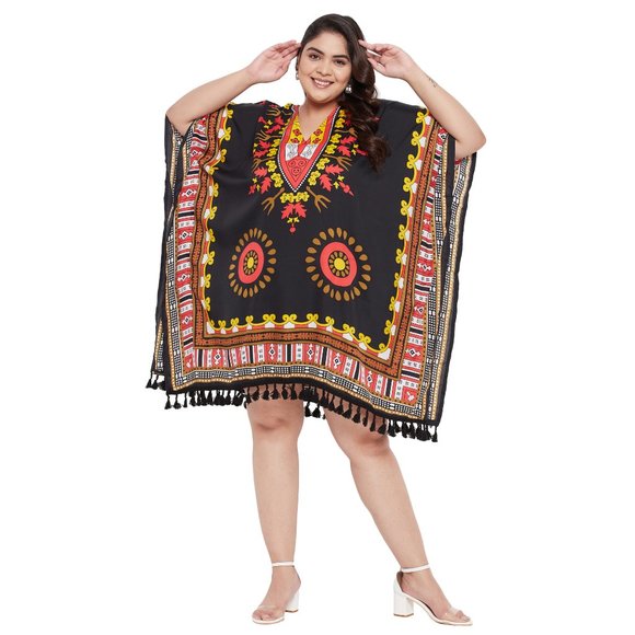 Dashiki Printed Black Polyester Short Caftan Tunic Dress for Women by Gypsie Blu - Picture 3 of 8